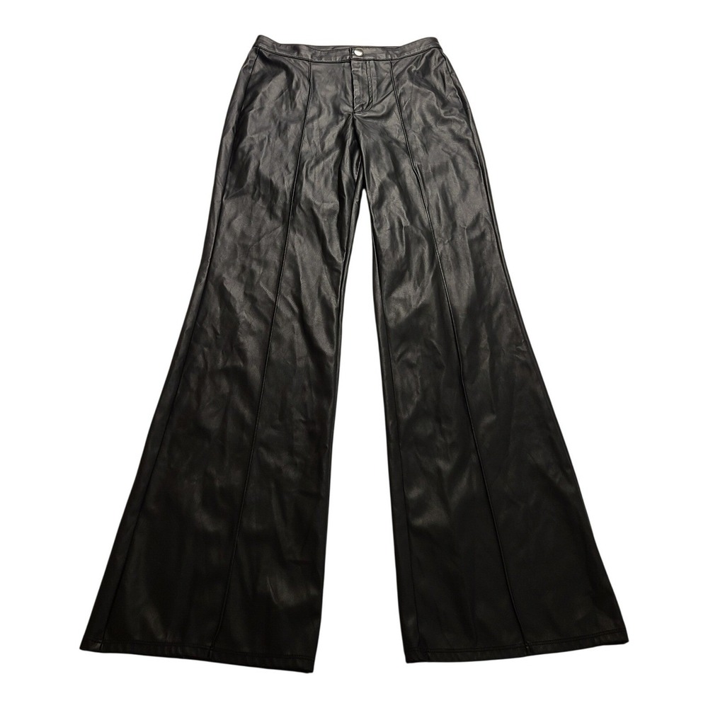 Wild Fable Women's Black Faux Leather Wide Leg Seam Front Pants Size 2 NWOT